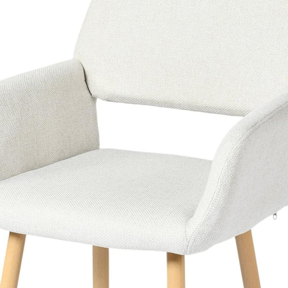 Set of Two Beige and Oak Fabric and Steel Dining Arm Chairs