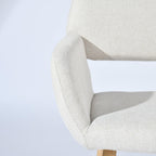 Set of Two Beige and Oak Fabric and Steel Dining Arm Chairs
