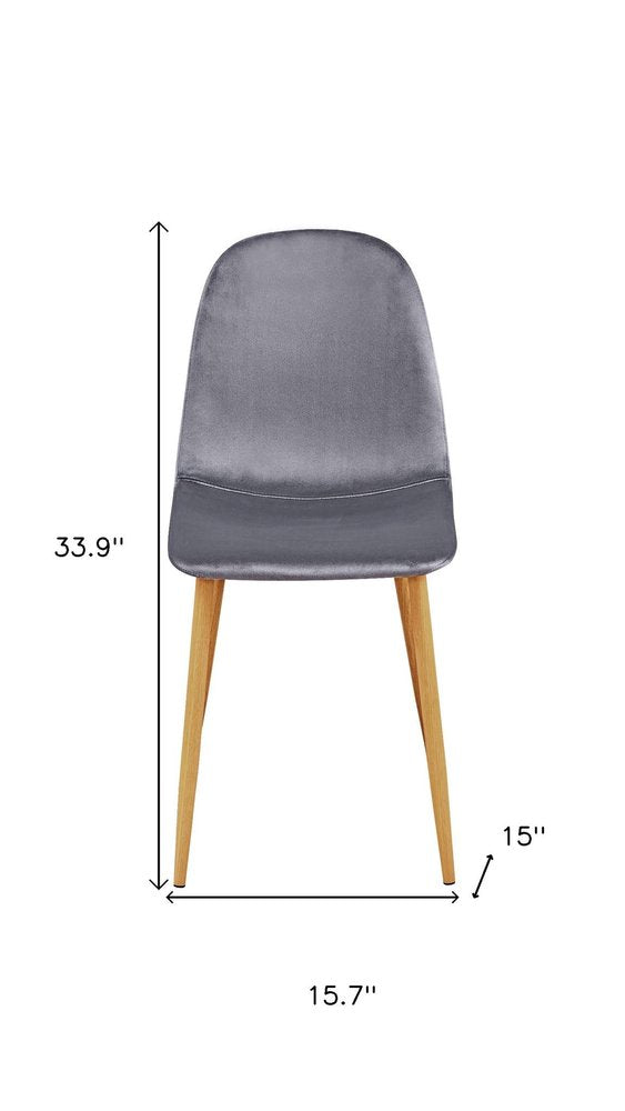 Set of Four Gray and Oak Velvet and Steel Dining Side Chairs