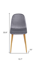 Set of Four Gray and Oak Velvet and Steel Dining Side Chairs