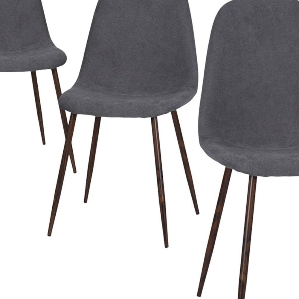 Set of Four Gray and Brown Fabric and Steel Dining Side Chairs