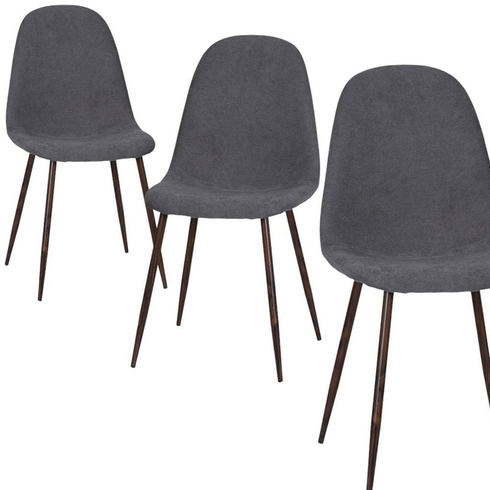 Set of Four Gray and Brown Fabric and Steel Dining Side Chairs
