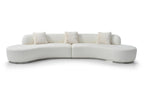 150" White Boucle Curved Sofa With Toss Pillows
