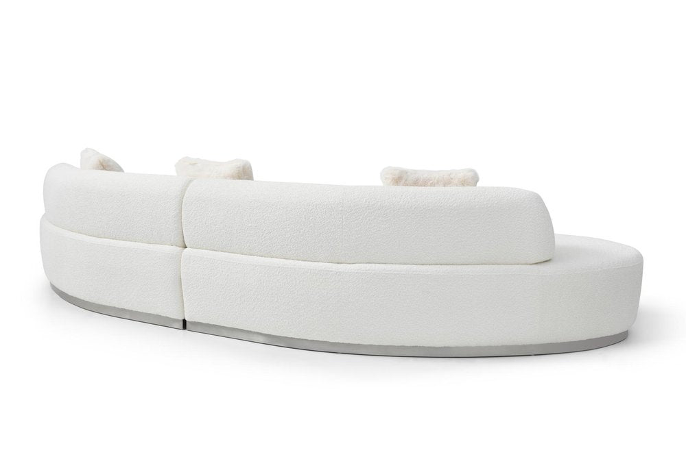 150" White Boucle Curved Sofa With Toss Pillows