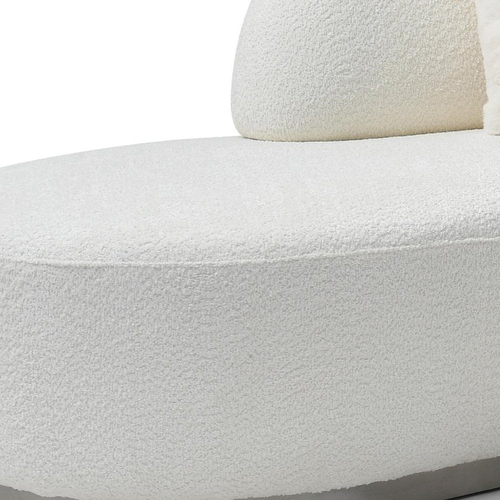 150" White Boucle Curved Sofa With Toss Pillows