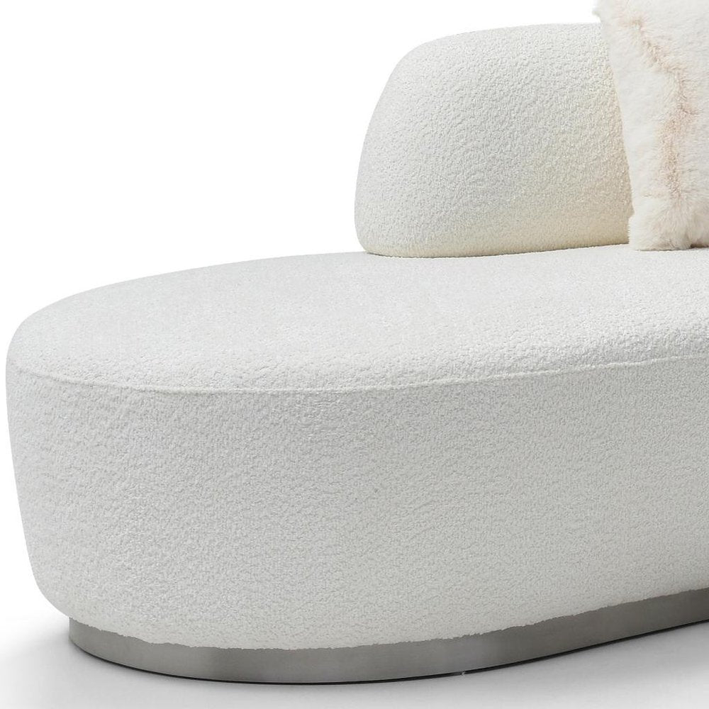 150" White Boucle Curved Sofa With Toss Pillows
