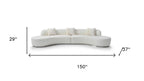 150" White Boucle Curved Sofa With Toss Pillows