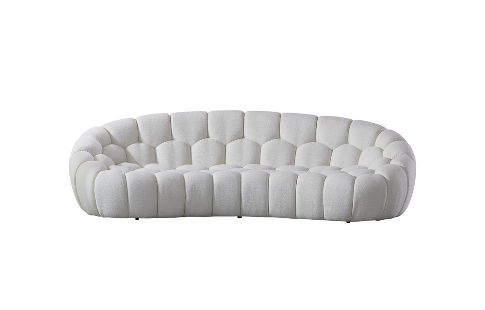 105" White Boucle Curved Sofa