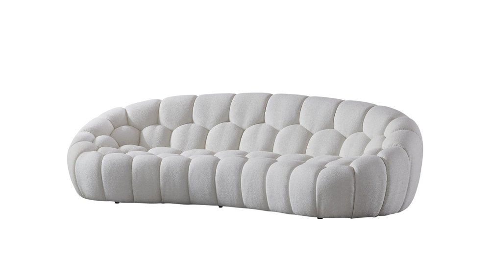 105" White Boucle Curved Sofa