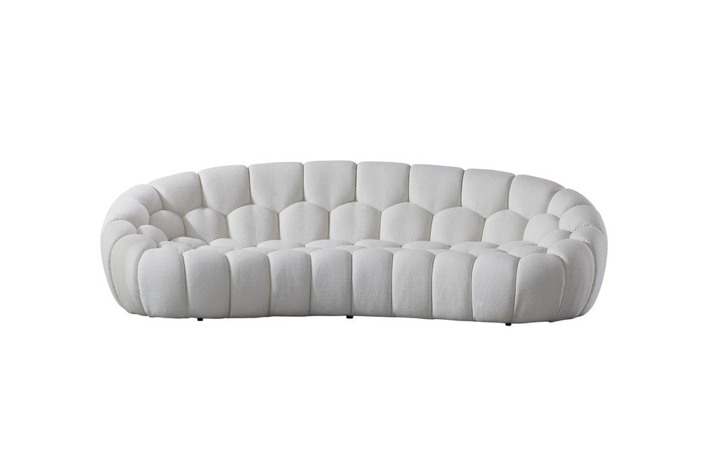 105" White Boucle Curved Sofa
