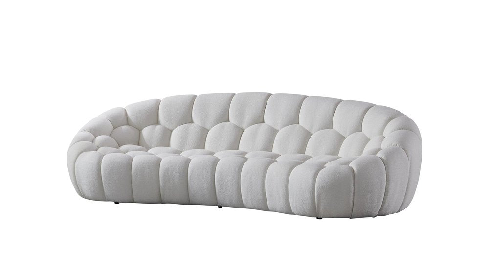 105" White Boucle Curved Sofa
