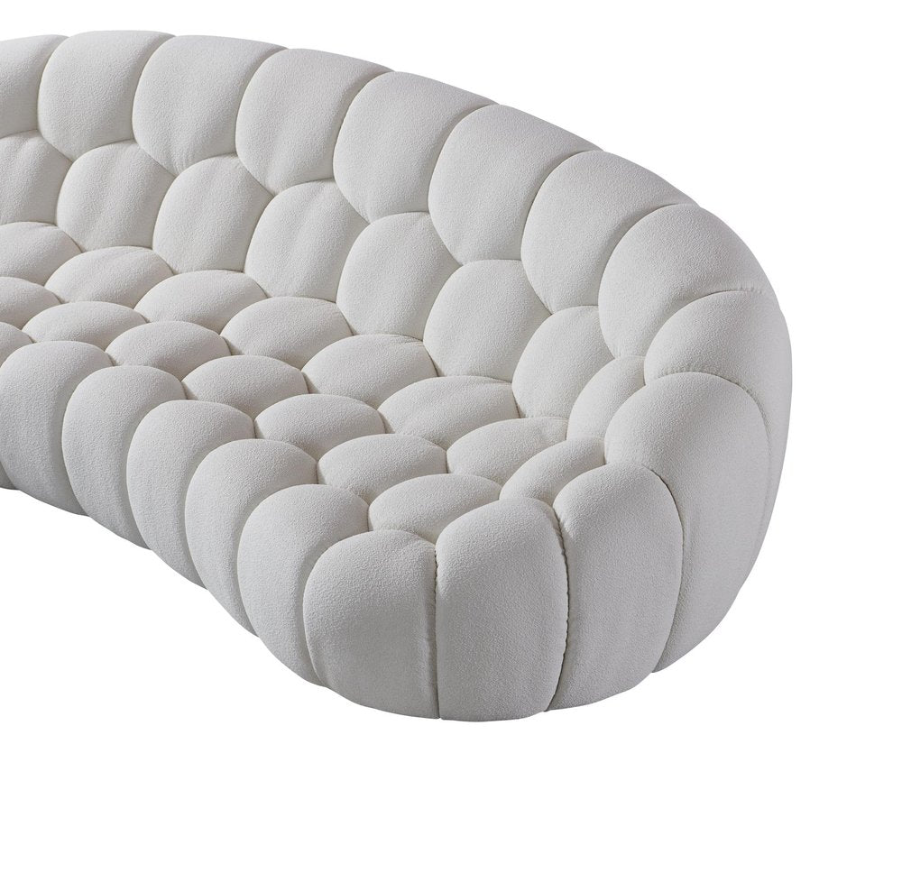 105" White Boucle Curved Sofa