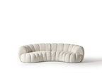 118" White Chenille Curved Sofa With Toss Pillows