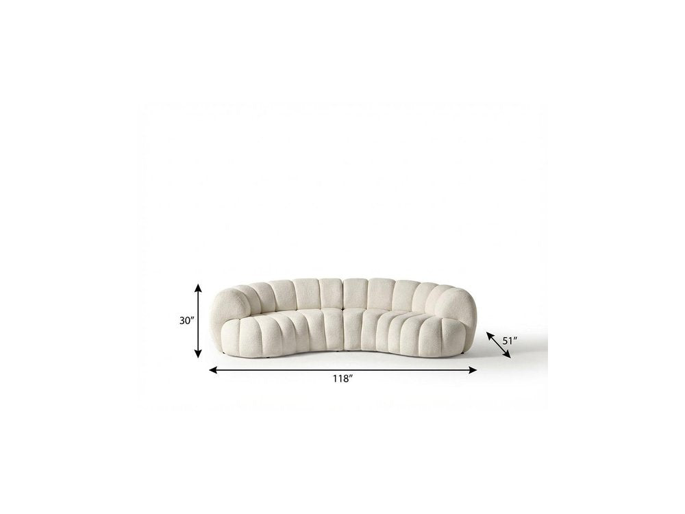 118" White Chenille Curved Sofa With Toss Pillows