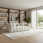 91" Beige Chenille Sofa With Toss Pillows