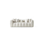 91" Beige Chenille Sofa With Toss Pillows