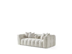 91" Beige Chenille Sofa With Toss Pillows
