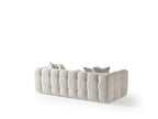 91" Beige Chenille Sofa With Toss Pillows