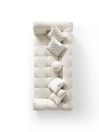 91" Beige Chenille Sofa With Toss Pillows