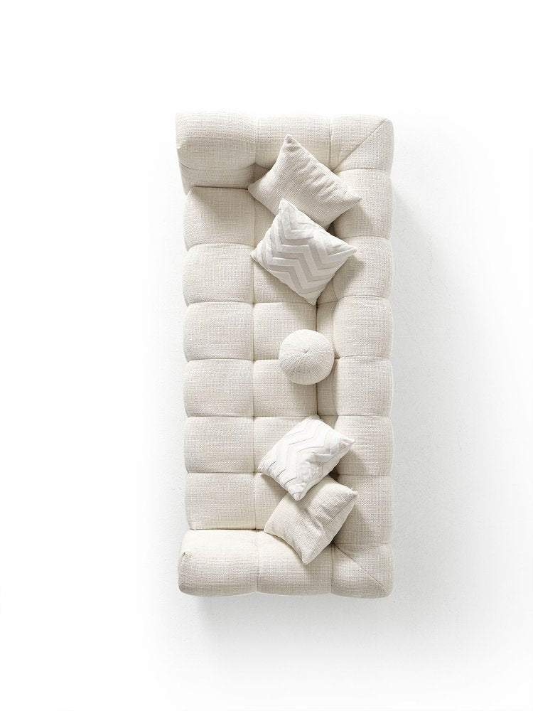 91" Beige Chenille Sofa With Toss Pillows