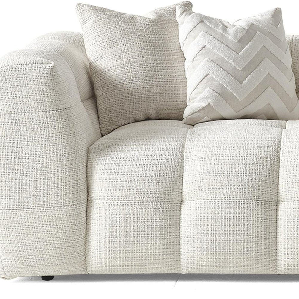 91" Beige Chenille Sofa With Toss Pillows