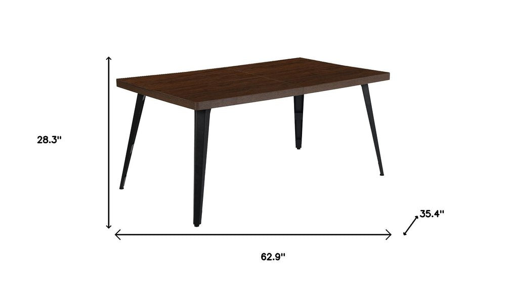 63" Dark Brown and Black Wood and Iron Dining Table
