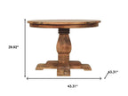 43" Brown Solid Wood Pedestal Base Round Top Dining Table