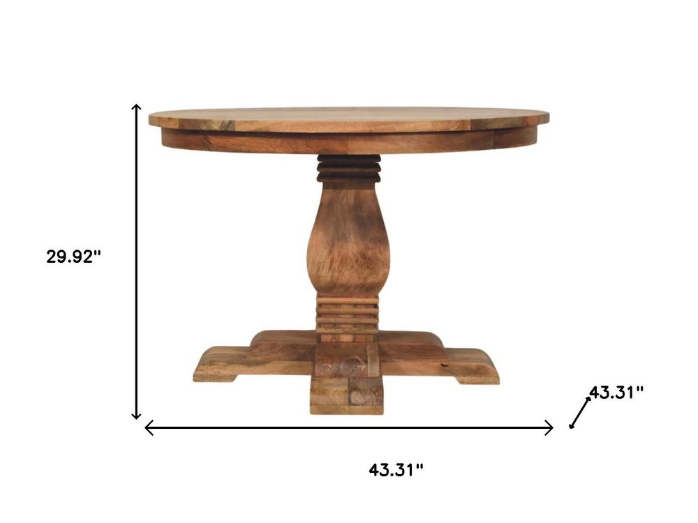 43" Brown Solid Wood Pedestal Base Round Top Dining Table