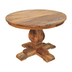 43" Brown Solid Wood Pedestal Base Round Top Dining Table