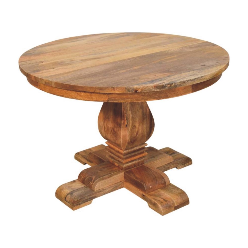 43" Brown Solid Wood Pedestal Base Round Top Dining Table