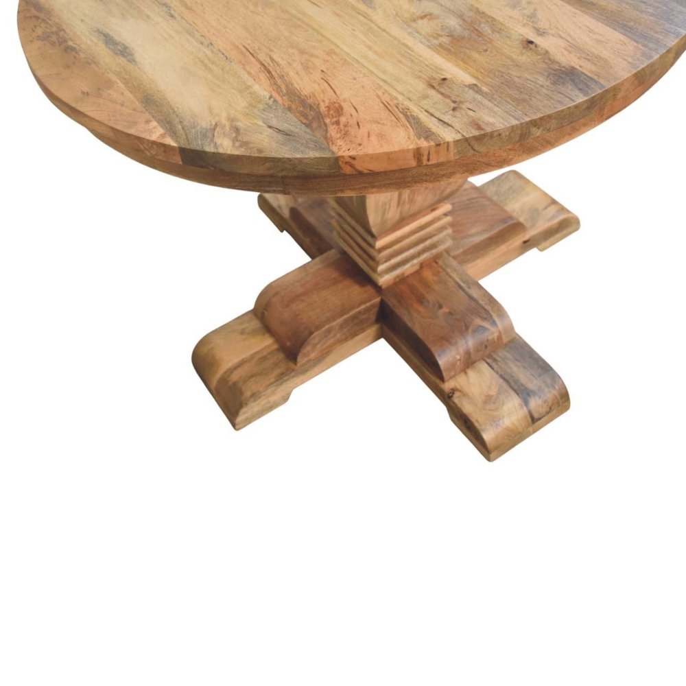 43" Brown Solid Wood Pedestal Base Round Top Dining Table