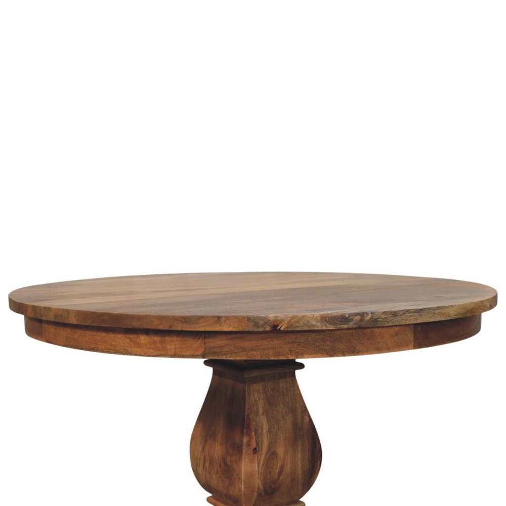 43" Brown Solid Wood Pedestal Base Round Top Dining Table