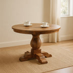 43" Brown Solid Wood Pedestal Base Round Top Dining Table