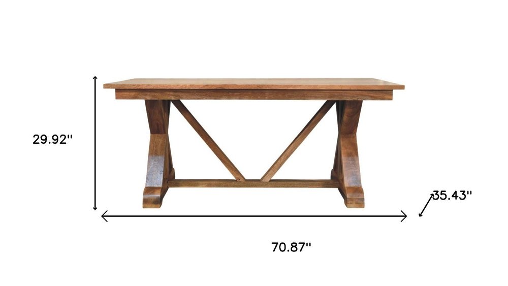71" Brown Solid Wood Trestle Base Dining Table