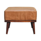 20" Tan And Chestnut Leather Ottoman