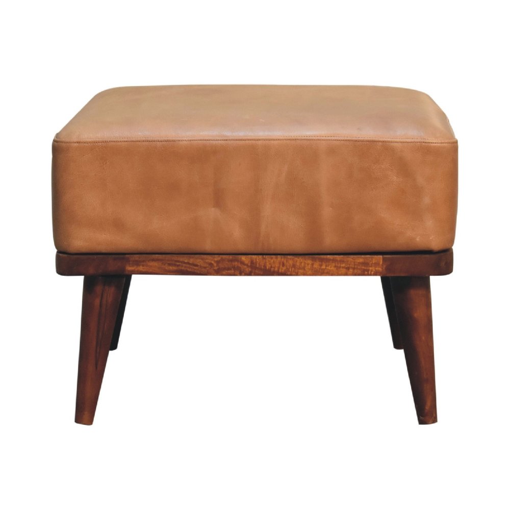 20" Tan And Chestnut Leather Ottoman