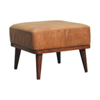 20" Tan And Chestnut Leather Ottoman