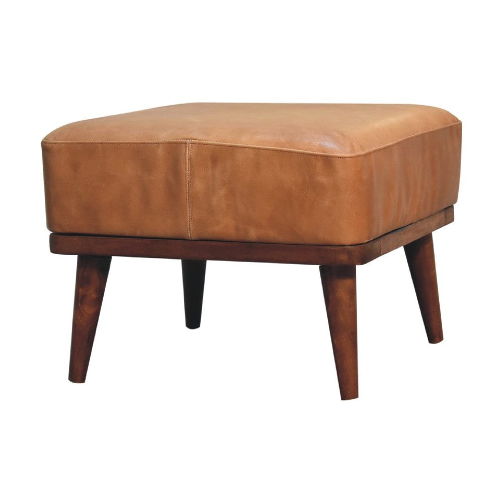 20" Tan And Chestnut Leather Ottoman