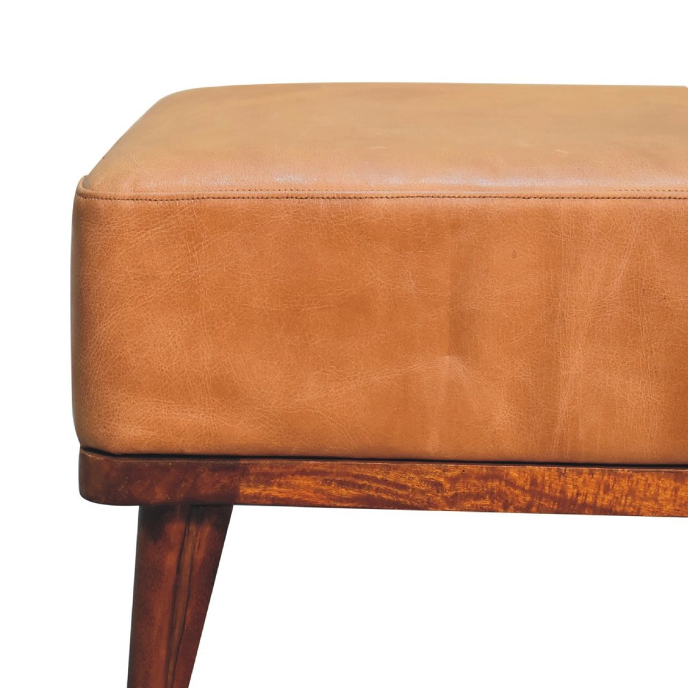 20" Tan And Chestnut Leather Ottoman