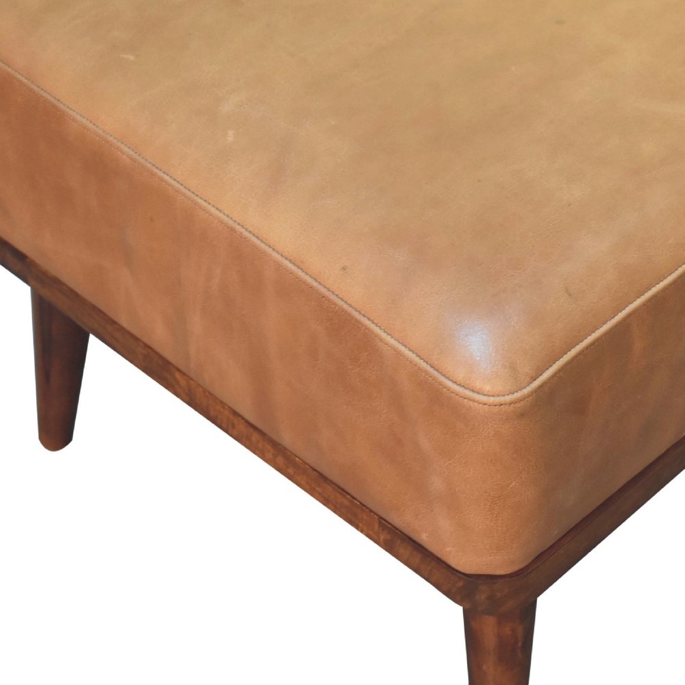 20" Tan And Chestnut Leather Ottoman
