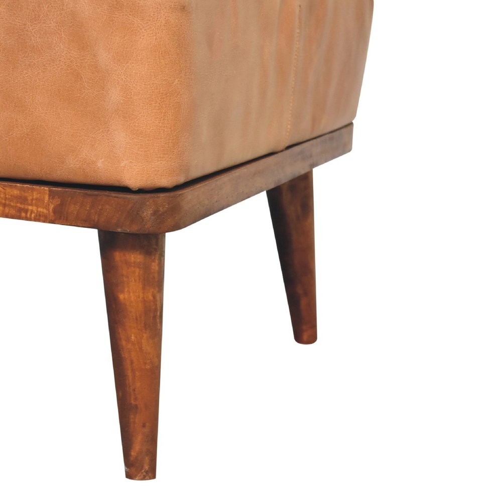 20" Tan And Chestnut Leather Ottoman