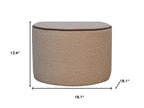 18" Beige And Brown Boucle And Genuine Leather Round Pouf Ottoman