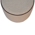18" Beige And Brown Boucle And Genuine Leather Round Pouf Ottoman