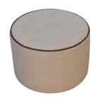 18" Beige And Brown Boucle And Genuine Leather Round Pouf Ottoman