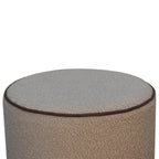 18" Beige And Brown Boucle And Genuine Leather Round Pouf Ottoman