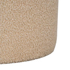 18" Beige And Brown Boucle And Genuine Leather Round Pouf Ottoman