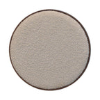 18" Beige And Brown Boucle And Genuine Leather Round Pouf Ottoman