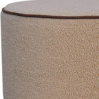 18" Beige And Brown Boucle And Genuine Leather Round Pouf Ottoman