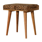 20" Brown Velvet And Wood Leopard Footstool