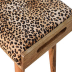 20" Brown Velvet And Wood Leopard Footstool